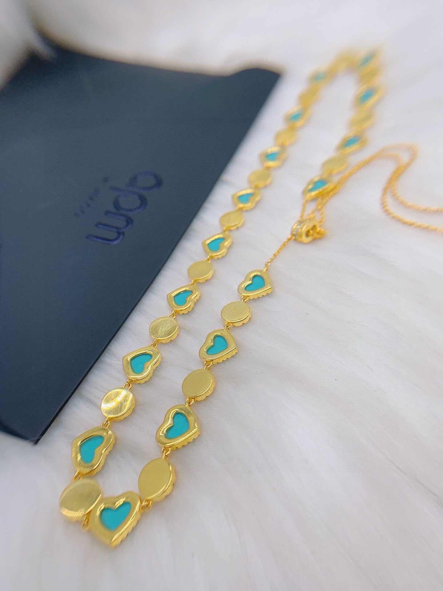 APM Monaco Turquoise Heart and Flower Gold Plated Necklace